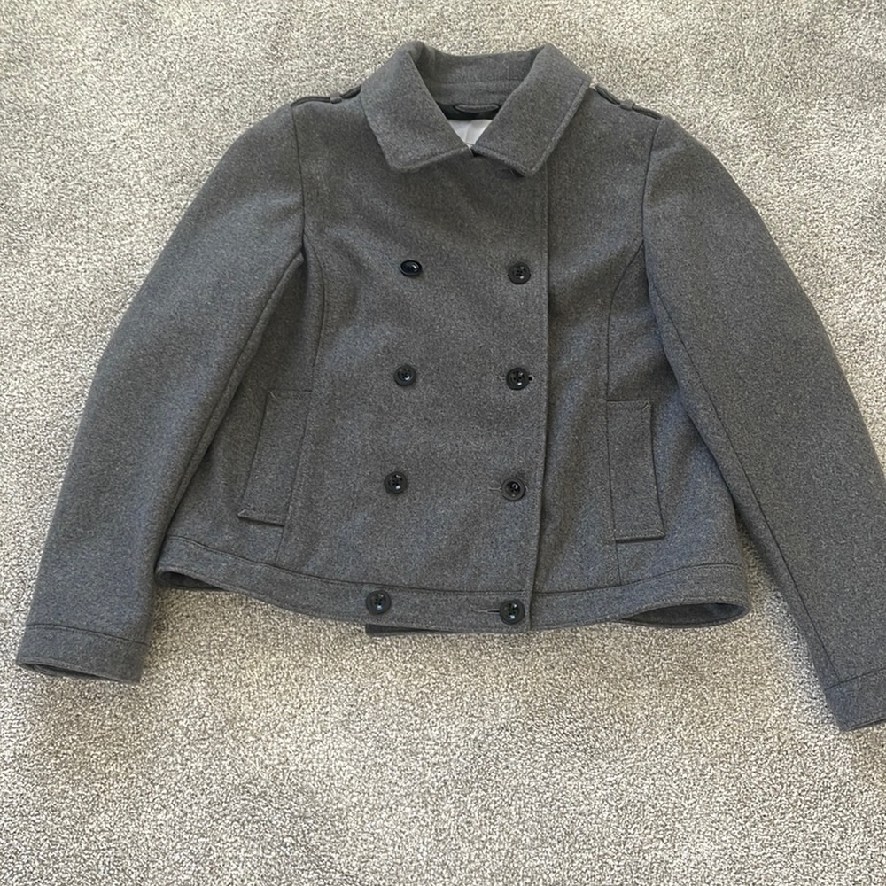 Old Navy Wool Blend Cropped Peacoat Grey Double Breasted Fully Lined Womens
